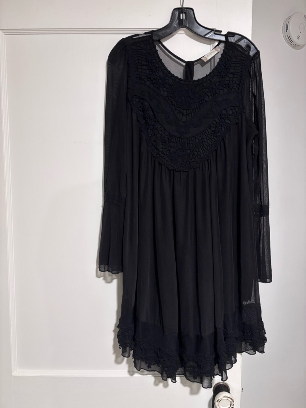 Altar'd State Black Long Sleeve Crochet Yoke Boho Dress